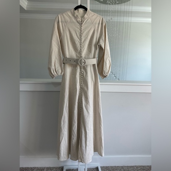 Commense Cream Linen Blend Belted Dress - Picture 6 of 10